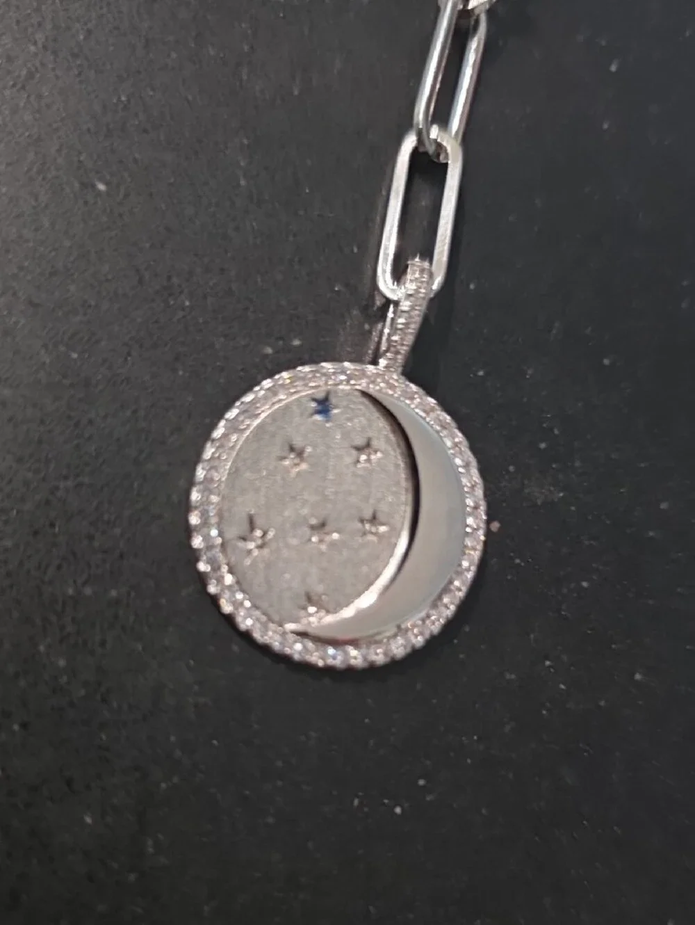 Melinda Maria Silver Moon & Star Paperclip Pendant Necklace NEW